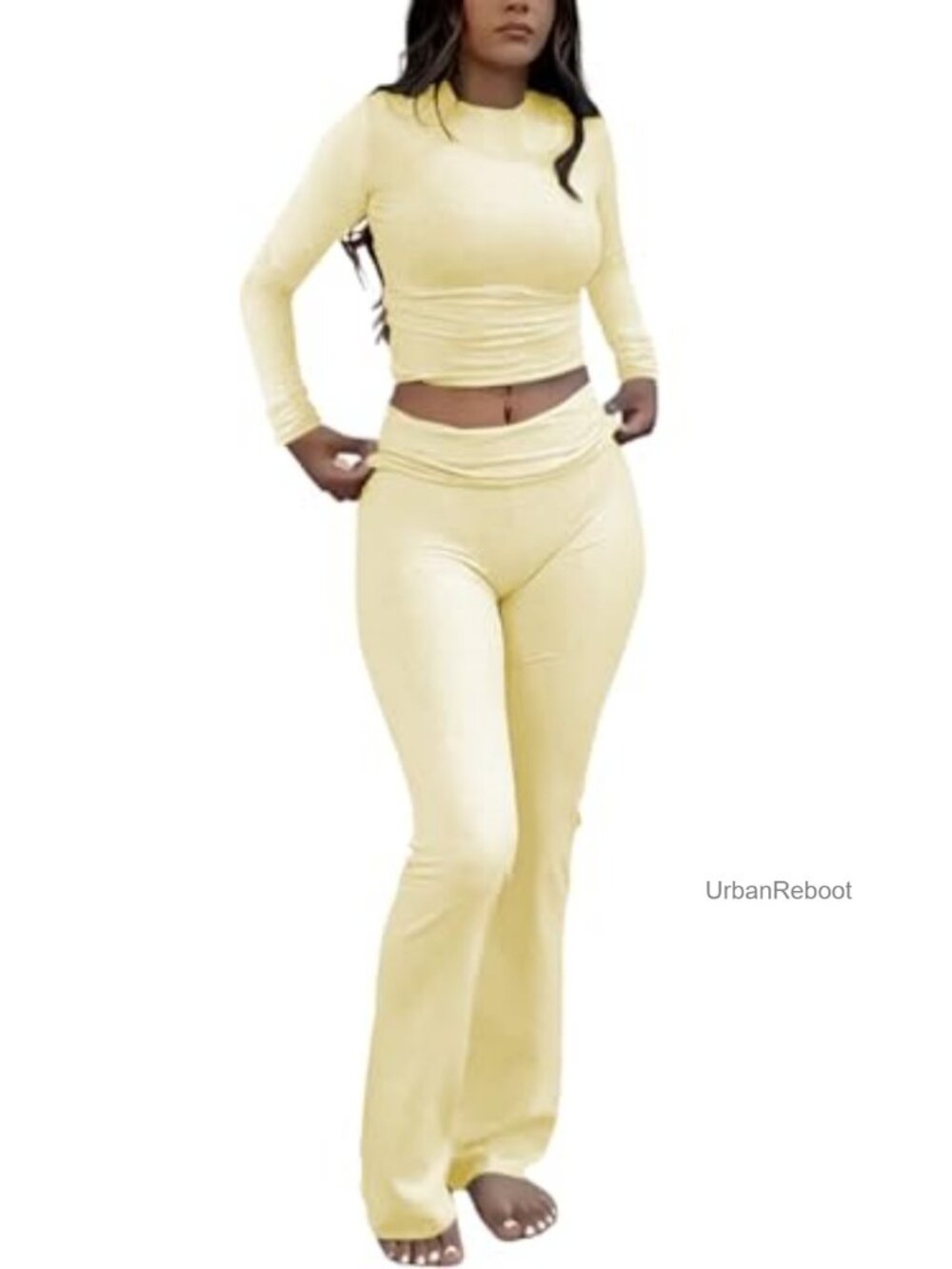 Women's Two Piece Workout Set Long Sleeve Top Flare Leggings